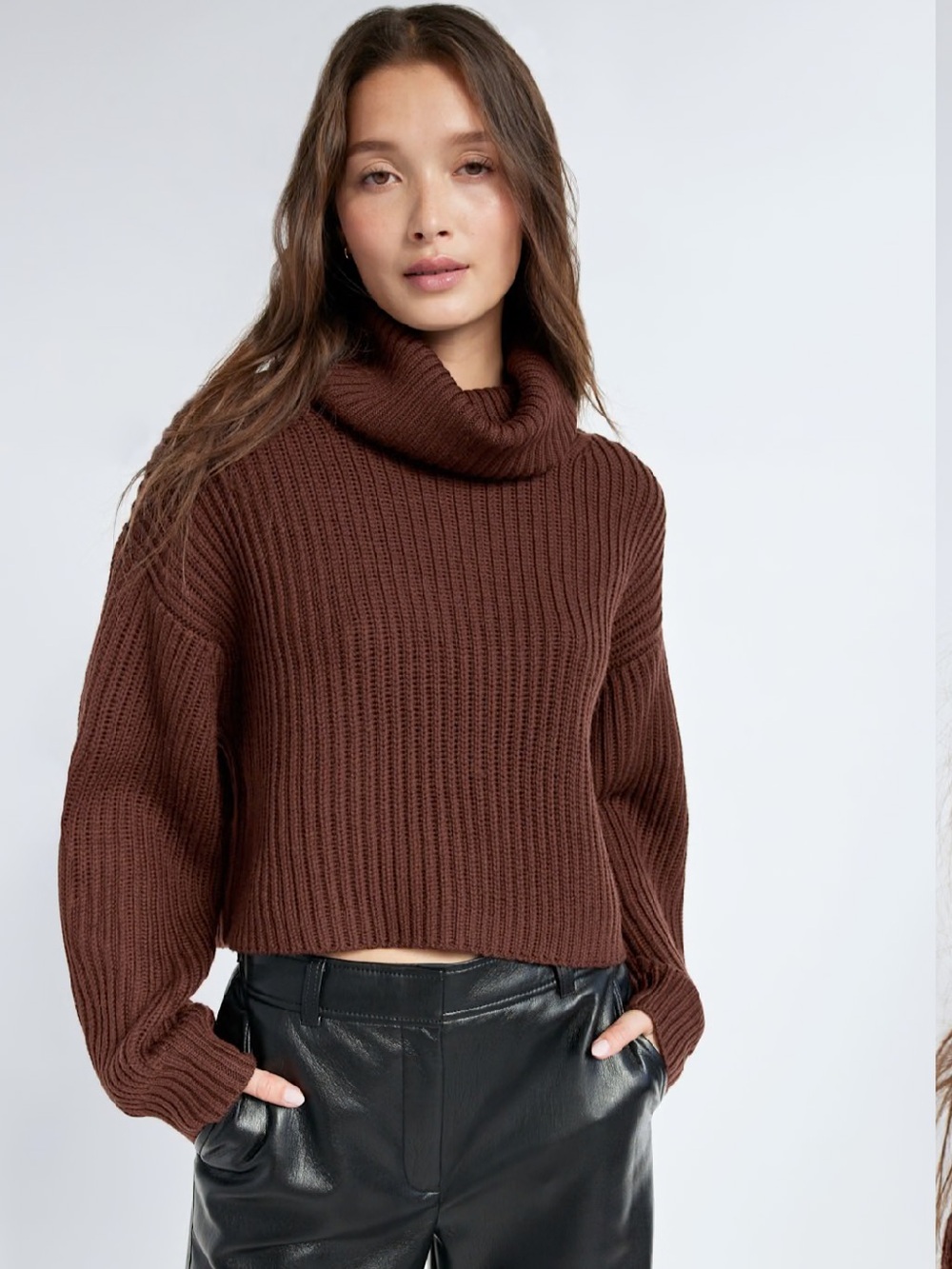 💥💥SALE💥💥 Aritzia Guell brown rich cocoa ribbed turtleneck cropped knit sweater